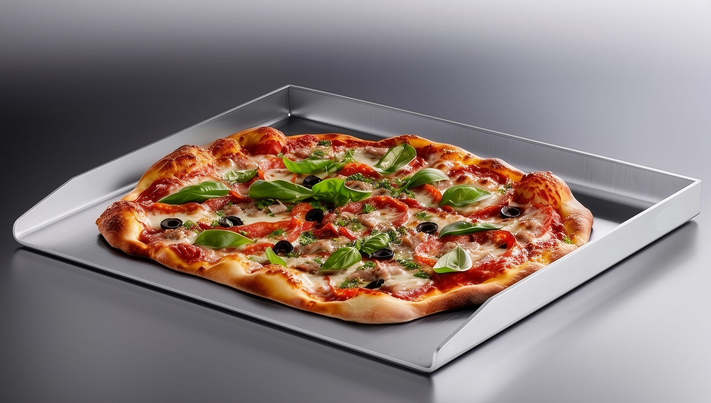BECKERION Plancha und Backstahl 4mm Edelstahl (32,5x38x3,5cm) – Induktion- & Spülmaschinengeeignet & auch als Schneidebrett & Servierbrett nutzbar – Grillplatte & Pizzastahl für Pizza, Brot, Grill & Ofen | Made in EU