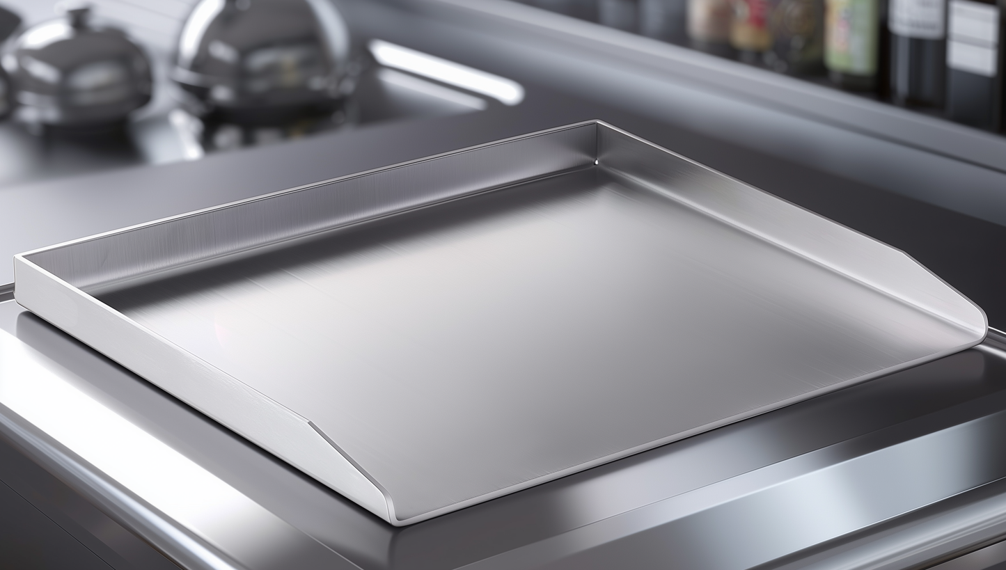 BECKERION Plancha und Backstahl 4mm Edelstahl (32,5x38x3,5cm) – Induktion- & Spülmaschinengeeignet & auch als Schneidebrett & Servierbrett nutzbar – Grillplatte & Pizzastahl für Pizza, Brot, Grill & Ofen | Made in EU