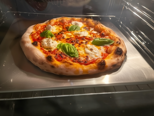 BECKERION Backstahl aus 6mm rostfreiem Spezialstahl (33x38cm) für Backofen & Grill – Pizza & Brot wie aus dem Steinofen – Backen revolutioniert – auch als Plancha nutzbar – Spülmaschinengeeignet | Made in EU