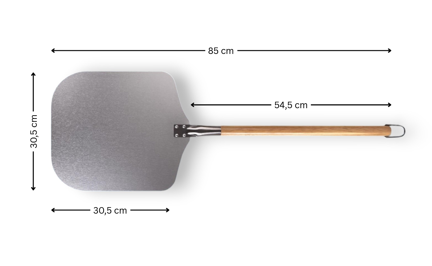 Premium Pizzaschieber aus Aluminium mit großer Fläche (30,5 x 30,5 cm) – Abnehmbarer Holzgriff – Perfekt für Pizzaofen, Grill & Backofen | 85 cm