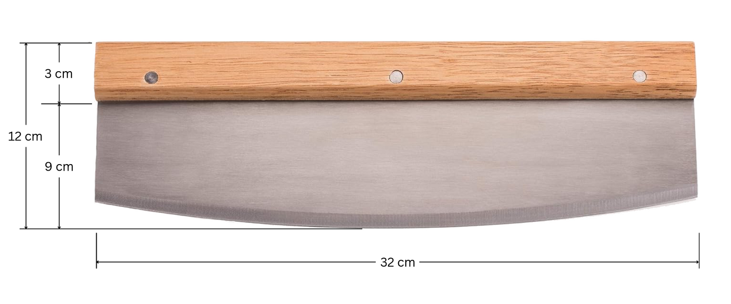 Pizza Wiegemesser (32 x 9 cm) – Pizzaschneider aus Edelstahl mit Holzgriff für saubere & präzise Schnitte