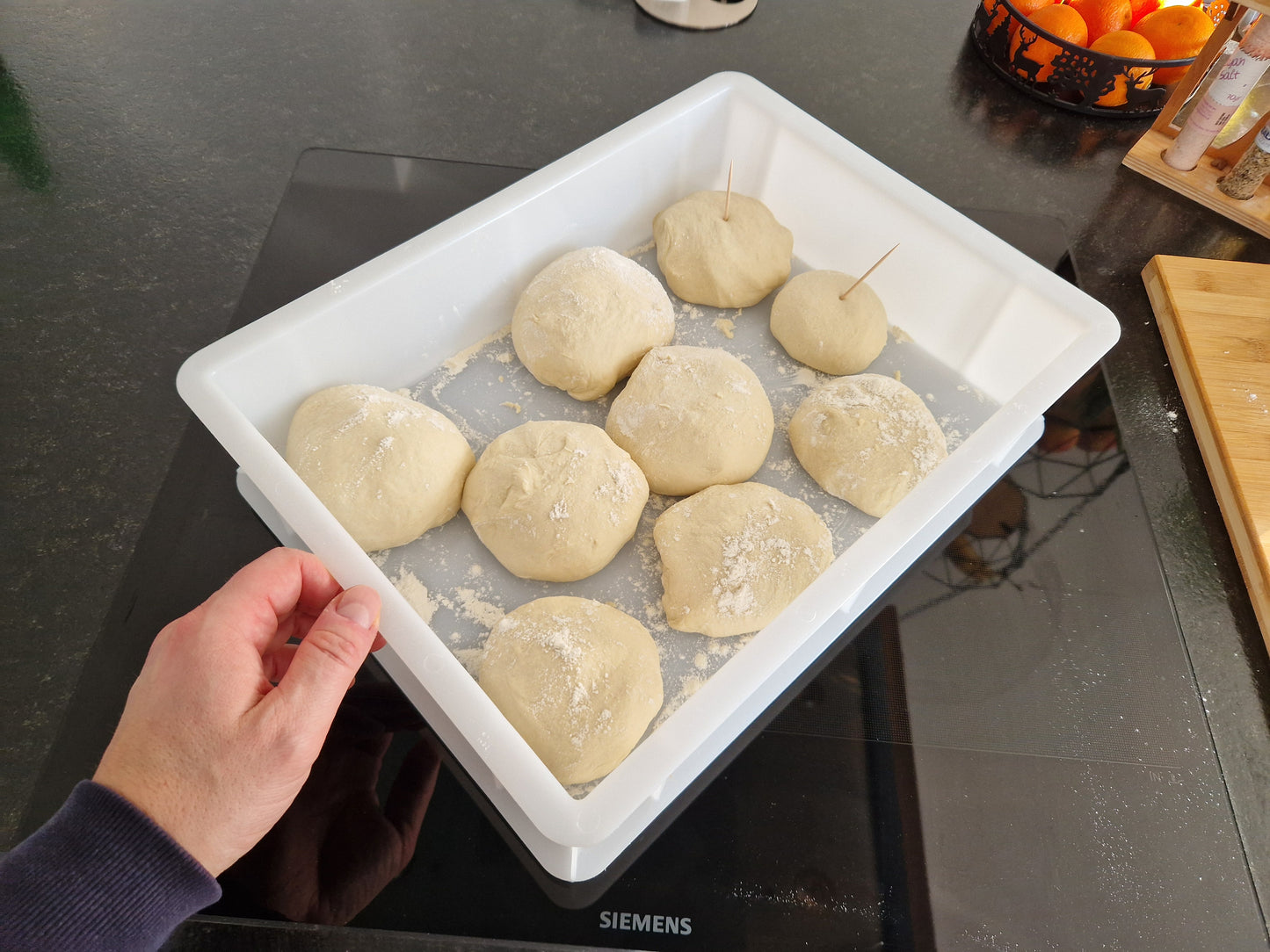 Teigbox (40 x 30 x 10 cm) – luftdichte Gärbox für Pizzateig & Brotteig, stapelbar & lebensmittelecht