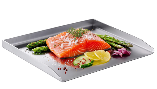 4mm Spezial Edelstahl Plancha und Pizzastahl (32,5 x 38 x 3,5cm) – Nickelfrei, Induktions- & Spülmaschinengeeignet – Grillplatte & Backstahl für Pizza, Brot, Grill & Ofen | Made in EU