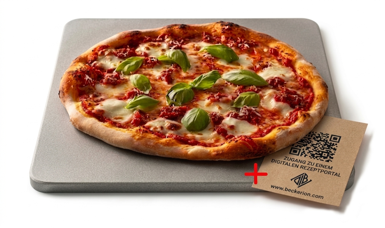 Premium High-Performance Backstahl 10 mm 32x32 cm für Backofen & Grill – inkl. Rezeptzugang per QR-Code – Pizzastahl aus gestrahltem Carbonstahl für knusprige Pizza, Flammkuchen & Brot wie aus dem Steinofen – Made in Germany