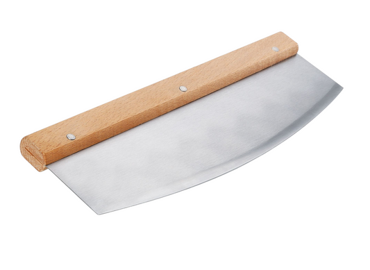 Pizza Wiegemesser (32 x 9 cm) – Pizzaschneider aus Edelstahl mit Holzgriff für saubere & präzise Schnitte